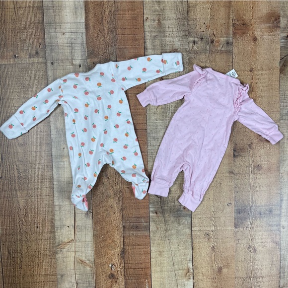 Newborn Zip Button Floral Peach Pastel Animal Bird Footie Bundle of 4 - Picture 8 of 11